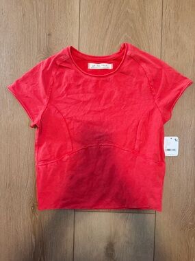 We The Free Bright Red Protagonist Short Sleeve Crewneck Top